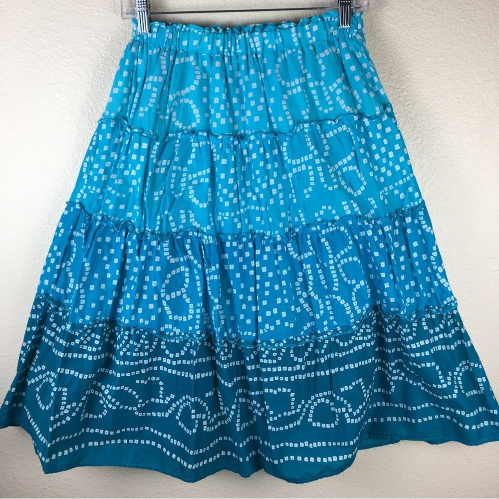 Arizona Brand Women's Circle Skirt 100% Cotton Tiered Teal White Full Size L/14